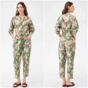 Rebecca Taylor Peonies Floral Zip Front Tie Waist Cotton Jumpsuit Size XL