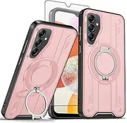[Asuwish] Compatible with Samsung Galaxy A14/M14 5G Phone Case and Tempered Glass Screen Protector Magnetic Ring Holder 360° Stand Wireless Charging A 14 4G 14A 14M G5 Cover for Women Men Pink