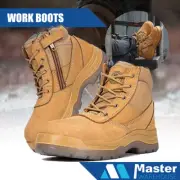 Rock Rooster Work Boots Steel Toe Safety Zip Side, Lace-Up, Wheat UK SIZE