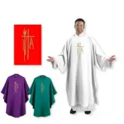 Purple Alpha Omega Dalmatic Features Cross Wheat and Alpha Omega Symbols 48 in L