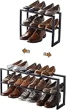 Yamazaki 3191 LINE Extendable Shoe Rack with 2 Shelves, Black, Steel, Minimalist Design, 38 x 15 x 30 cm (L x W x H)