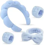 ATROCH Sponge Spa Headbands for Women & Wristband Set,Puffy Makeup Headband Set for Washing Face,Soft Towel Skin Care Head Band,Cute Hair Band Shower 4 Pcs