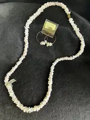 VTG Boho Genuine ￼Shell 24in Necklace & Earrings Set NWT Philippines Beach Vibes
