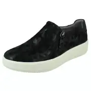 Ladies Clarks 'Layton Step' Black Interest Leather Slip On Shoes - D Fitting