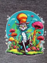 Athletic Psychedelic Kitty Men's Med. Gray Crew Neck Long Sleeve Dri Works Tee