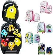[KOTEK] Kids Carry On Luggage Set, 16" Hardside Rolling Suitcase with Spinner Wheels, Travel Rolling Luggage for Boys Girls, Monster, 16 Inch, Monster