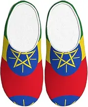 [EdWal] Flag of Ethiopia print Winter Warm Slippers Indoor Anti-skid Plush Slippers Relaxing at Home for Women Men