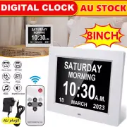 Extra Large Dementia Clock 8" Digital Calendar Day Clocks LED Alarm Clock Wall