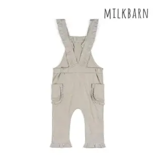 【Milkbarn】荷葉邊灰色細條紋吊帶褲(吊帶寬褲 背帶褲 連身褲)