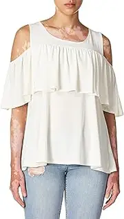 Star Vixen Women's Petite Off/Cold Shoulder Dramatic Ruffle Peasant Top