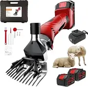 Electric Cordless Sheep Shears, 500W Sheep Shearing Clippers with 2 Batteries, 6 Gears Speed Adjustable, Stainless Steel Detachable Blade, Farm Sheep Wool Shearing Clipper for Sheep Goat red