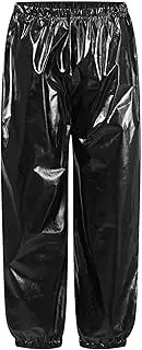[TiaoBug] Girls Boys Metallic Pants for Kids Loose Streetwear Modern Hip Hop Dance Shiny Harem Pants Trousers
