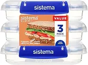 [Sistema] KLIP IT PLUS Food Storage Containers | 520 ml | 3 Piece Airtight Sandwich Containers Set | Leak-Proof Seal | Easy Locking Clips | BPA-Free