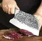 Chef Butcher Knife Handmade Forged Steel Wood Handle Hammered Slicing Chopping L
