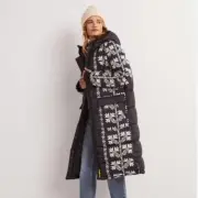 Boden Women’s Aztec Bloom Black Long Puffer - Size 8