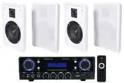 Rockville BLUAMP 100 Home Stereo Receiver Amplifier+4) White Wall Mount Speakers