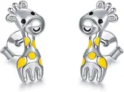 [HONGCAIHU] Cute Animal Giraffe Stud Earrings 925 Sterling Silver Unique Gifts for Women Men Simulated Enamel Stud Earrings Jewelry Birthday Mother's Valentine's Thanksgiving Day Gifts