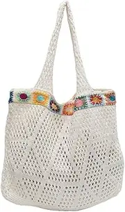 [Generic] Crochet Tote Bag Flower Mesh Beach Bag Hollow Knit Summer Hobo Bag Aesthetic Knitted Shoulder Bag for Women