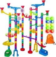 Meland Marble Run Sets for Kids - 105 Pieces + 32 DIY Marbles Pieces + 5 Glass Marbles - Marble Race Tracks Marble Game Toy Gift for 4 5 6 + Year Old Boys Girls
