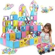 124PCS Magnetic Blocks Toys for 3 4 5 6 7+ Year Old Boys Girls Macaron Castle Ma