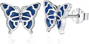 [Odinstone] Butterfly Earrings 925 Sterling Silver Earrings Kids Girls Stud Earrings Enamel Butterfly Jewellery Gift Box, Silver, No Gemstone