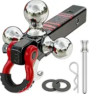 Ayleid Trailer Hitch Tri-Ball Mount with Hook&Pin&Rotatable Tow Shackle,Fits 2-in Receiver with 1-7/8-in,2-in,2-5/16-in Hitch Ball