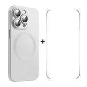 For iPhone 14 Pro Max ENKAY MagSafe Matte TPU Phone Case with Lens Film & Screen Glass Film - Silver
