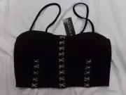 Fashion Nova Womens Size Large Black Corset With Hook & Eye Closure NEW
