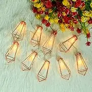 Omika 20 LED Rose Gold Geometric Fairy Lights - USB & Battery Powered, Boho Metal Cage Bedroom String Lights for Wedding Decorations Party Indoor Patio Camping Wall Decor, 10 Ft/3m