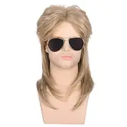 Men's 70s 80s Mullet Style Blonde Hair Wig Glam Rock-Rocker Wig Perfect for Halloween Cosplay DIY Themed Costume Party