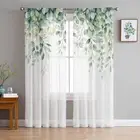 Eucalyptus Leaf Sheer Curtains, Berry Green Leaf Plant Light Filtering Rod Po...