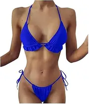 [Generic] Bra Swimsuit Size Women Swimsuit Plus Color Two Bikini Sets Sexy Swimwears Tankinis Set Juniors Bikini Tops Underwire (Blue #1, L)