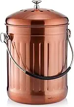RED Factor Premium Compost Bin for Kitchen Countertop - Stainless Steel Food Waste Bucket with Innovative Dual Filter Technology - Includes Spare Filters (Matt Copper, 1.3 Gallon)