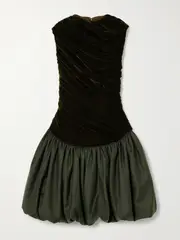 [Abadia] Abadia - Ariya Draped Wool-blend Velvet And Taffeta Mini Dress - Forest green - US6 US 6 Green