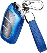 HIBEYO Key Fob Cover for MG ZS EV MG6 EZS HS EHS MG6 Marvel X Marvel R for Roewe I5 I6 RX3 RX5 RX8 ERX5 EI5 Accessories with Keychains TPU Car Key Case Cover Protector-Blue