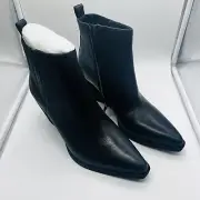 Zodiac Robyn Black Leather Ankle Boots Pointed Toe Side Zip Women 11 M