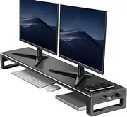 Dual Monitor Stand Riser with 4 USB 3.0 Hub Ports, Aluminum Strong&Sturdy for Computer, TV, PC, Printer, Multi Media Speaker-Multifunctional Desktop Organizer