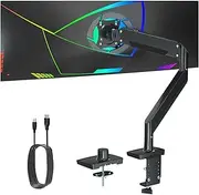 Ultrawide Monitor Arm for 22-43 inch, Heavy Duty Computer Monitor Mount Holds 33lbs, Adjustable Gas Springs Single Desk Mount Stand with USB, Clamp, Grommet Base, VESA Mount 75 / 100mm, Black