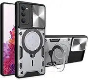 Compatible with Samsung Galaxy S20 Plus 5G Cover,Compatible with Samsung Galaxy S20+ 4G Car Mount Magnetic Stand Slide Lens 2 in 1 Case White
