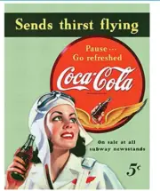 COKE COCA COLA TIN SIGN AVIATION SODA POP SOFT DRINK METAL 5 CENTS THIRST FLYING