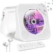 Desktop CD Player with Bluetooth 5.0, Built-in HiFi Speaker, Remote Control, Dust Cover, FM Radio, Headphone Jack, LED Screen, Sleep Timer, AUX/USB Support for Home (White)