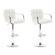 Set of 2 Bar Stools Gas lift Swivel - Steel and White