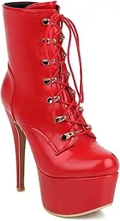 [JIEEME] Synthetic Fashion Round Toe Stiletto Zipper Lace-Up High Heel with 15 cm Platform with 5.5 cm Ankle Evening Party Boots for Women Big Size tz-112
