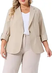 [Agnes Orinda] Women's Plus Size Linen Cotton Blazers Button Lightweight Office Work Business Suit Jackets