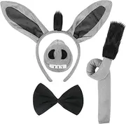 4 Pieces Easter Donkey Costume Set, Donkey Ears Headband Nose Tail Bow Tie Costume Kit, Animal Fancy Dress Party Accessories for Kids Adult Halloween Birthday Christmas Cosplay Dress Up Party Easter