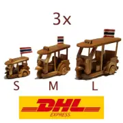 3X Tuk-Tuk-Thailand Handmade Teak Wood Craft Model Toy Souvenir Collectible Gift