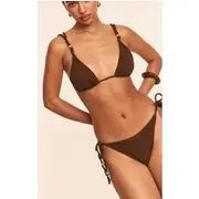 Chocolate Textured Bead Trim Tie Side Bikini Bottoms, Chocolate
