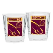 125734 BRISBANE BRONCOS NRL TEAM LOGO SET OF 2 250ML SPIRIT SCOTCH GLASSES