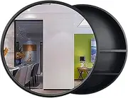 Round Storage Cabinet with Mirror for Bathroom, Wall Mounted Storage Unit, Kitchen Cabinet, Bathroom, Mirror Cabinet with Sliding Door, Black, 50cm (Black 50cm)