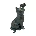 Butterfly Stuck on Cat Nose Sculpture Fairy Art Yard Decor Statue for Patio Lawn